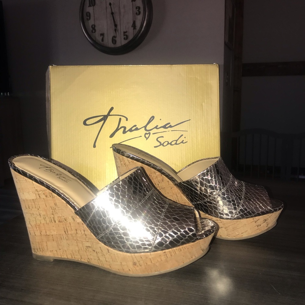 Pewter color Wedge Slip on Sandals
